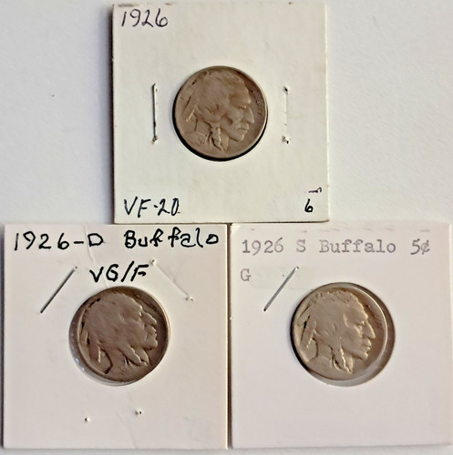 1926 buffalo nickels p - buffalo, p(ef)